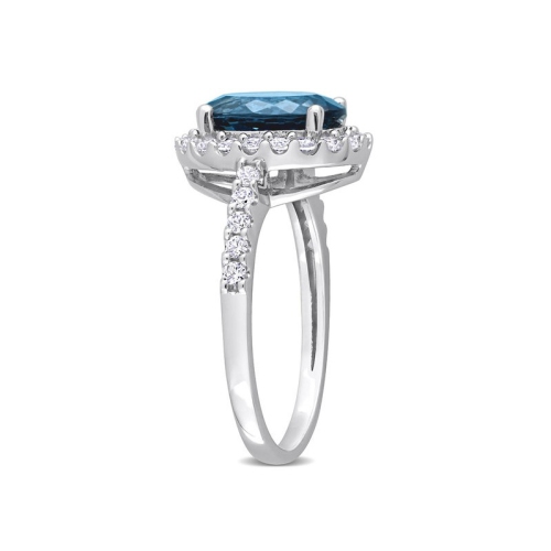 4.20 Carat London Blue Topaz and Lab-Created White Sapphire Halo Ring in 10K White Gold