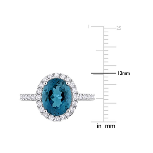 4.20 Carat London Blue Topaz and Lab-Created White Sapphire Halo Ring in 10K White Gold