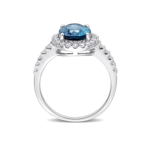 4.20 Carat London Blue Topaz and Lab-Created White Sapphire Halo Ring in 10K White Gold