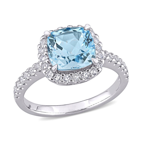 GEM AND HARMONY  2.50 Carat (Ctw) Topaz Halo With Ring In 10K White Gold With White Topaz In Blue