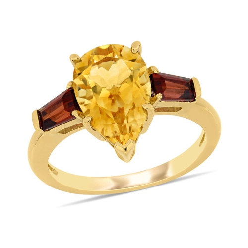 GEM AND HARMONY  3.50 Carat (Ctw) Citrine And Garnet Ring In 14K Gold In Yellow