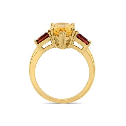 3.50 Carat Citrine and Garnet Ring in 14K Yellow Gold