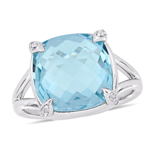 GEM AND HARMONY  9.04 Carat (Ctw) Topaz And White Topaz Ring In Sterling Silver In Sky Blue