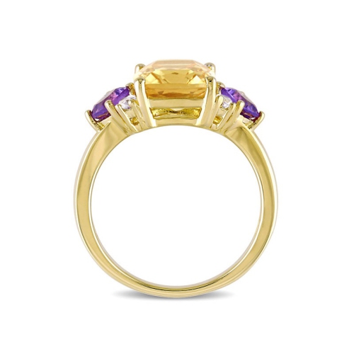 3.34 Carat Citrine and African Amethyst Ring in Yellow Plated Sterling Silver