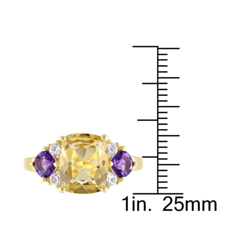 3.34 Carat Citrine and African Amethyst Ring in Yellow Plated Sterling Silver