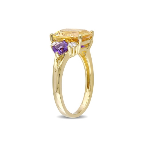 3.34 Carat Citrine and African Amethyst Ring in Yellow Plated Sterling Silver