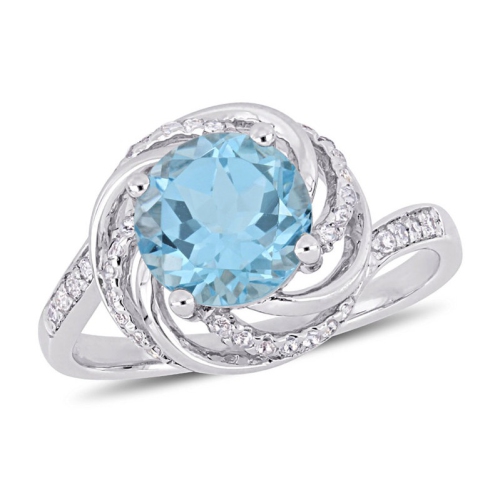 GEM AND HARMONY  2.49 Carat (Ctw) And White Topaz Swirl Ring In Sterling Silver In Blue