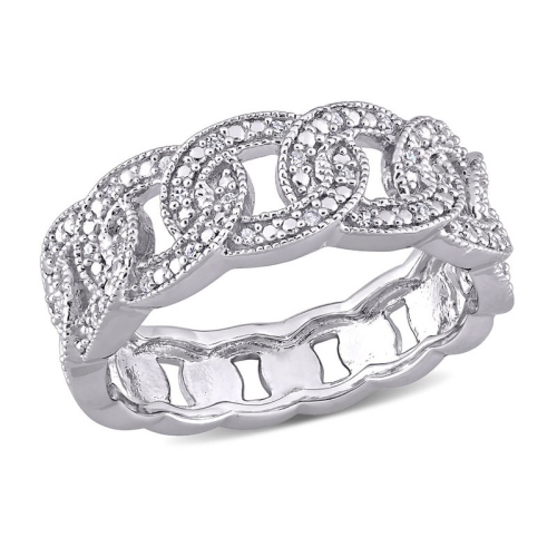 GEM AND HARMONY  1/10 Carat (Ctw) Diamond Link Ring Band In Sterling In Silver