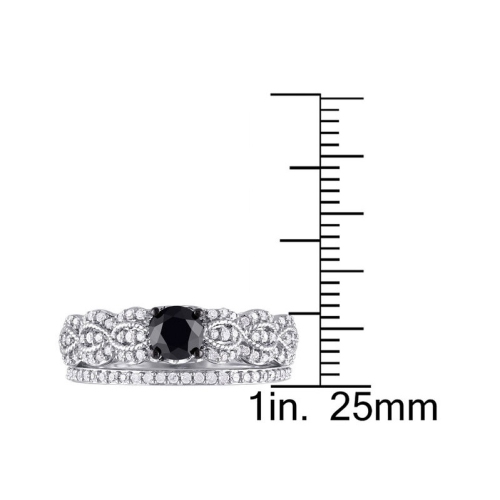 Ensemble nuptial et bague de fiançailles en argent sterling à diamants noirs et blancs 1.00 carat