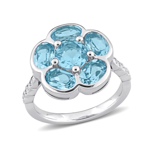 GEM AND HARMONY  3.77 Carat (Ctw) Topaz Flower Ring In Sterling Silver In Blue
