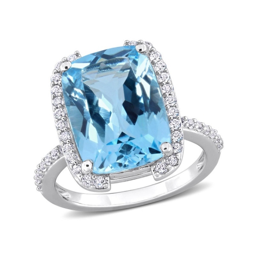 GEM AND HARMONY  9.00 Carat (Ctw) Topaz And White Topaz Ring In Sterling Silver In Sky Blue