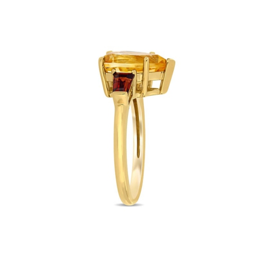3.50 Carat Citrine and Garnet Ring in 14K Yellow Gold