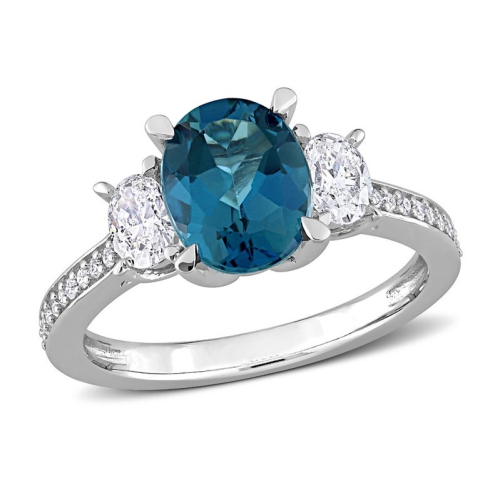 GEM AND HARMONY  2.50 Carat (Ctw) London Topaz Ring In 14K White Gold With Diamonds In Blue