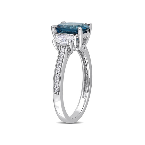 2.50 Carat London Blue Topaz Ring in 14K White Gold with Diamonds