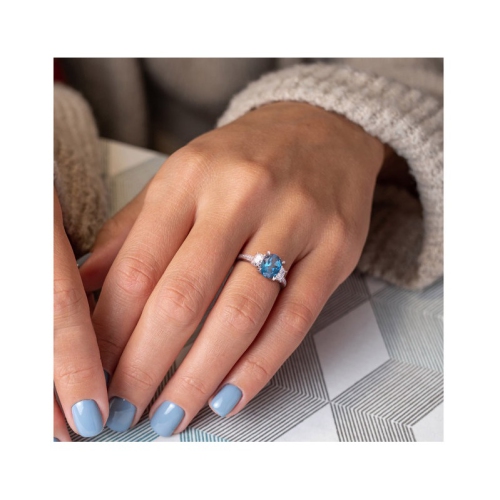 2.50 Carat London Blue Topaz Ring in 14K White Gold with Diamonds