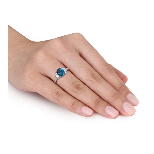 2.50 Carat London Blue Topaz Ring in 14K White Gold with Diamonds
