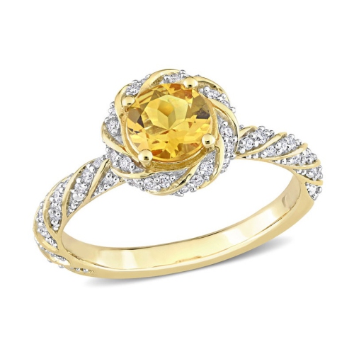 GEM AND HARMONY  3/4 Carat (Ctw) Citrine Swirl Ring In 14K Gold With Diamonds 1/4 Carat (Ctw) In Yellow