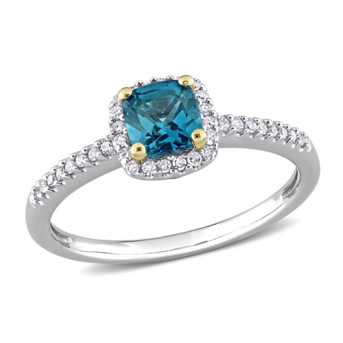 GEM AND HARMONY  3/4 Carat (Ctw) London Topaz Halo With Ring In 10K White Gold In Blue