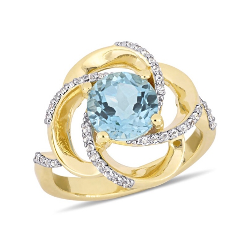 GEM AND HARMONY  2.57 Carat (Ctw) Blue And White Topaz Swirl Ring In Plated Sterling Silver In Yellow