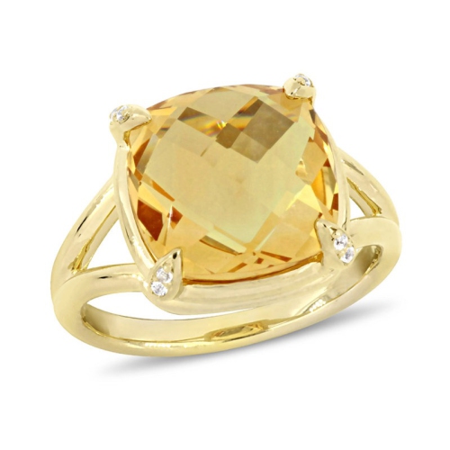 GEM AND HARMONY  7.00 Carat (Ctw) Cushion-Cut Citrine Ring In Plated Sterling Silver In Yellow