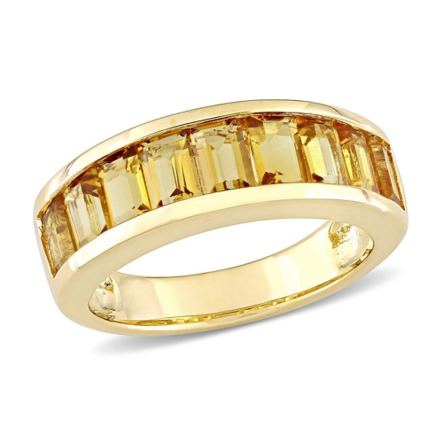 GEM AND HARMONY  2.34 Carat (Ctw) Baguette-Cut Citrine Band Ring In Plated Sterling Silver In Yellow