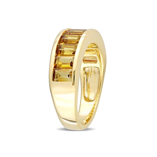 2.34 Carat Baguette-Cut Citrine Band Ring in Yellow Plated Sterling Silver