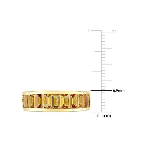 2.34 Carat Baguette-Cut Citrine Band Ring in Yellow Plated Sterling Silver