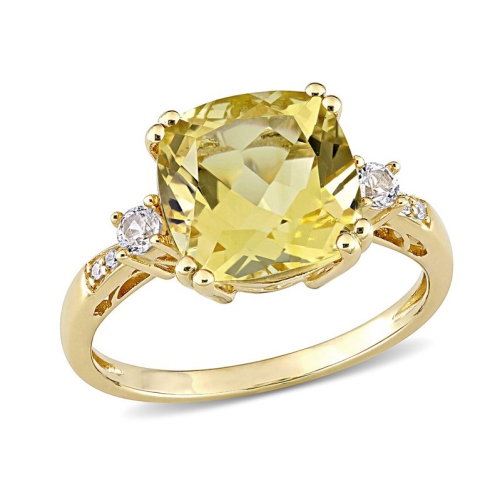 GEM AND HARMONY  3.50 Carat (Ctw) Cushion-Cut Citrine Ring In 10K Gold In Yellow