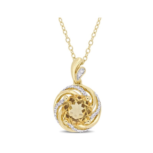 GEM AND HARMONY  1.85 Carat (Ctw) Citrine Swirl Pendant Necklace In Sterling Silver With Chain And White Topaz In Yellow