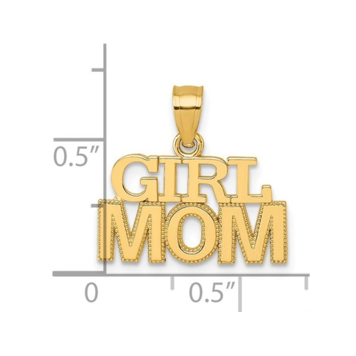 14K Yellow Gold GIRL MOM Charm Pendant