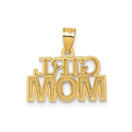 14K Yellow Gold GIRL MOM Charm Pendant