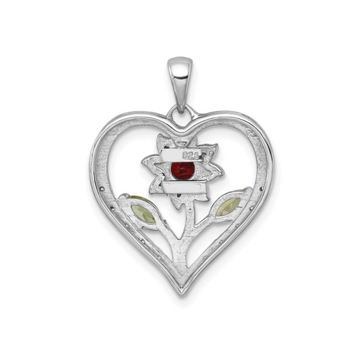 3/4 Carat Garnet, Peridot and White Topaz Flower Heart Pendant Necklace in Sterling Silver with Chain