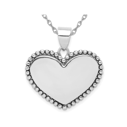 GEM AND HARMONY  Sterling Polished Heart Pendant Necklace With Chain In Silver