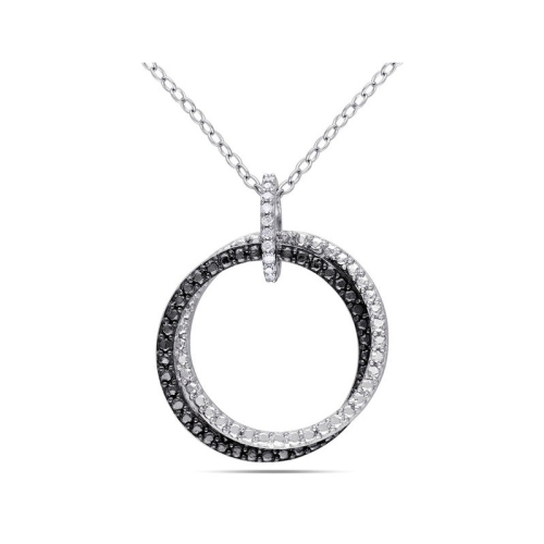 Accent Diamond Circle Pendant Necklace in Sterling Silver with Chain