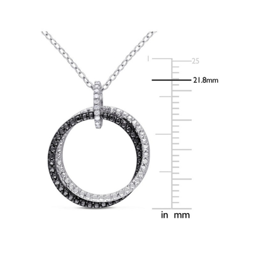 Accent Diamond Circle Pendant Necklace in Sterling Silver with Chain