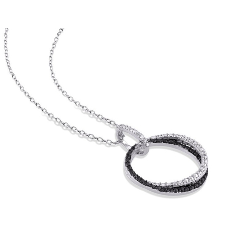 Accent Diamond Circle Pendant Necklace in Sterling Silver with Chain