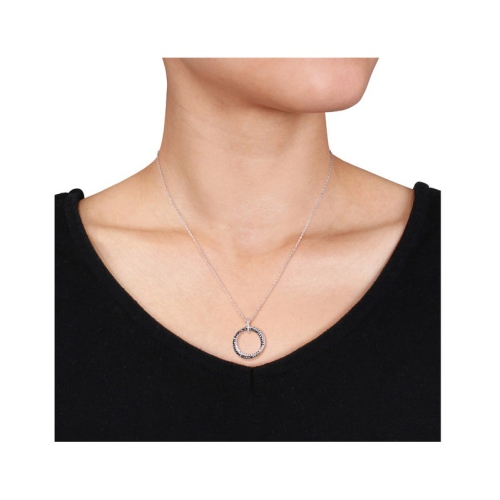 Accent Diamond Circle Pendant Necklace in Sterling Silver with Chain