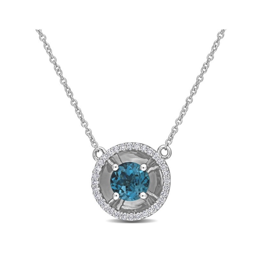 GEM AND HARMONY  1.00 Carat (Ctw) London Topaz Pendant Necklace In 10K White Gold With Chain In Blue