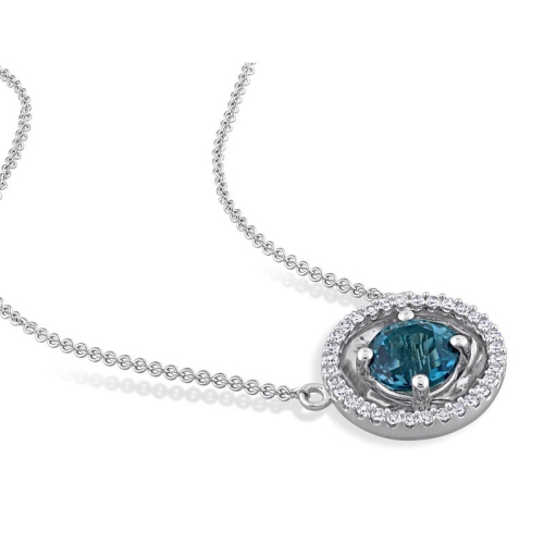 1.00 Carat London Blue Topaz Pendant Necklace in 10K White Gold with Chain