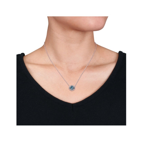 1.00 Carat London Blue Topaz Pendant Necklace in 10K White Gold with Chain