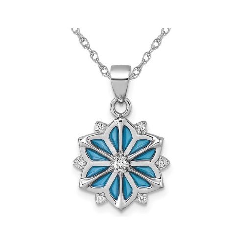 Sterling Silver Blue Enamel Snowflake Pendant Necklace with Chain