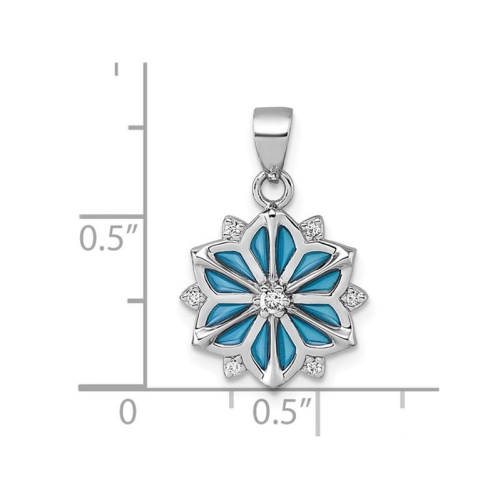 Sterling Silver Blue Enamel Snowflake Pendant Necklace with Chain