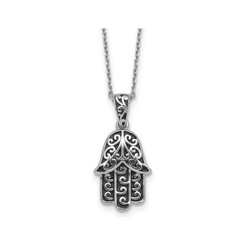 GEM AND HARMONY  Sterling Filigree Hamsa Pendant Necklace With Chain In Silver