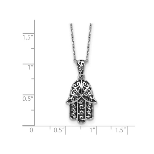 Sterling Silver Filigree Hamsa Pendant Necklace with Chain