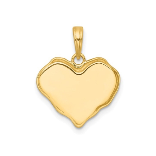 14K Yellow Gold Brushed Butterfly and Flowers Heart Pendant Charm