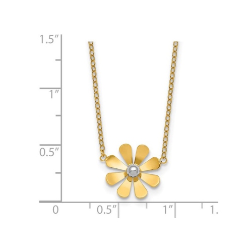 14K Yellow and White Gold Flower Pendant Necklace Charm with Chain