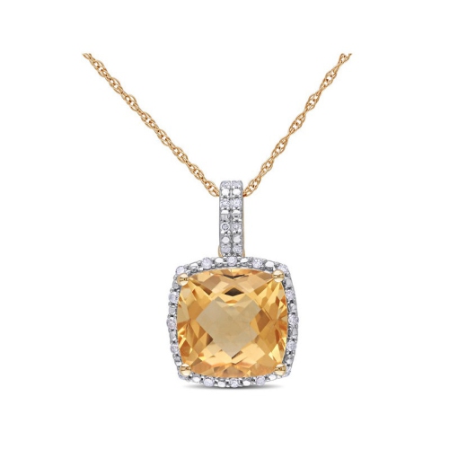 GEM AND HARMONY  4.00 Carat (Ctw) Citrine Halo Pendant Necklace In 10K Gold With Chain In Yellow