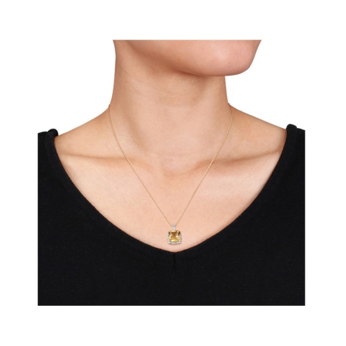 4.00 Carat Citrine Halo Pendant Necklace in 10k Yellow Gold with Chain