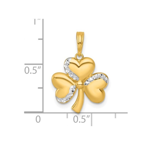 14K Yellow Gold Polished 3-Leaf Clover Heart Charm Pendant