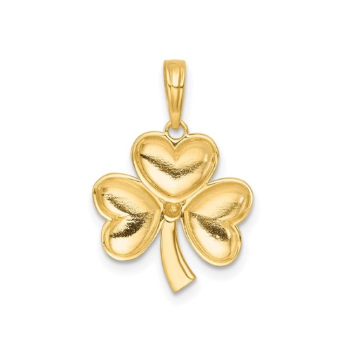 14K Yellow Gold Polished 3-Leaf Clover Heart Charm Pendant